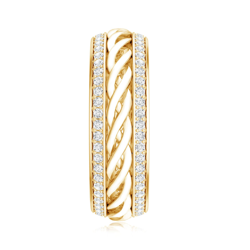 Round Lab Grown Diamond twisted rope band ring from Rosec Jewels featuring sparkling diamonds and a textured twisted rope design.