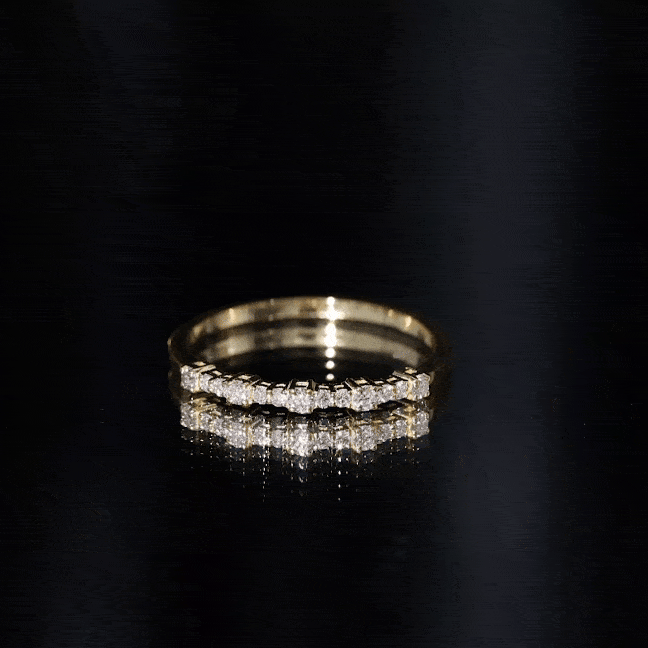 Yellow gold certified diamond half eternity stackable ring by Rosec Jewels, featuring sparkling diamonds in a sleek band design.