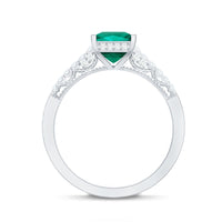Princess Cut Lab Created Emerald Solitaire Ring with Diamond Side Stones
