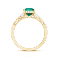 Princess Cut Lab Created Emerald Solitaire Ring with Diamond Side Stones