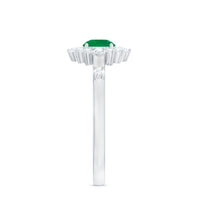 Rosec Jewels 5mm round emerald promise ring with diamond halo, showcasing a sparkling gemstone and elegant design.