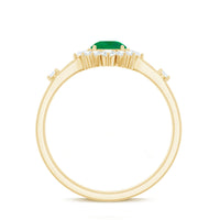 Rosec Jewels 5mm round emerald promise ring with diamond halo, featuring a polished silver band and intricate detailing.