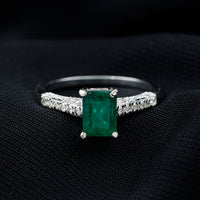 Vintage Inspired 1 Carat Emerald Cut Emerald Engagement Ring with Diamonds