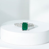 Vintage Inspired 1 Carat Emerald Cut Emerald Engagement Ring with Diamonds