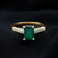 Vintage Inspired 1 Carat Emerald Cut Emerald Engagement Ring with Diamonds
