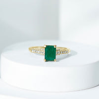 Vintage Inspired 1 Carat Emerald Cut Emerald Engagement Ring with Diamonds