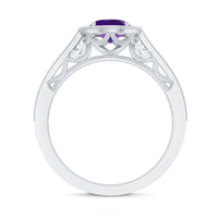 Vintage Style 1 Carat Amethyst Oval Engagement Ring with Diamond Halo