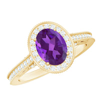 Vintage Style 1 Carat Amethyst Oval Engagement Ring with Diamond Halo