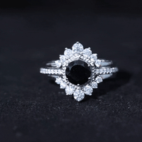 2.6 Carat Vintage Style Black Spinel 3 Piece Ring Set with Moissanite