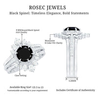 2.6 Carat Vintage Style Black Spinel 3 Piece Ring Set with Moissanite
