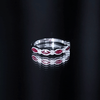 Certified Marquise Ruby Half Eternity Ring with Lab Diamond