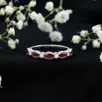 Certified Marquise Ruby Half Eternity Ring with Lab Diamond