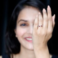 Certified Marquise Ruby Half Eternity Ring with Lab Diamond
