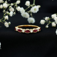 Certified Marquise Ruby Half Eternity Ring with Lab Diamond