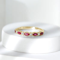 Certified Marquise Ruby Half Eternity Ring with Lab Diamond