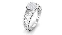 Round Cut Real Diamond Engagement Ring with Filigree Shank
