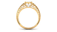 Round Cut Real Diamond Engagement Ring with Filigree Shank