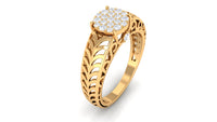 Round Cut Real Diamond Engagement Ring with Filigree Shank