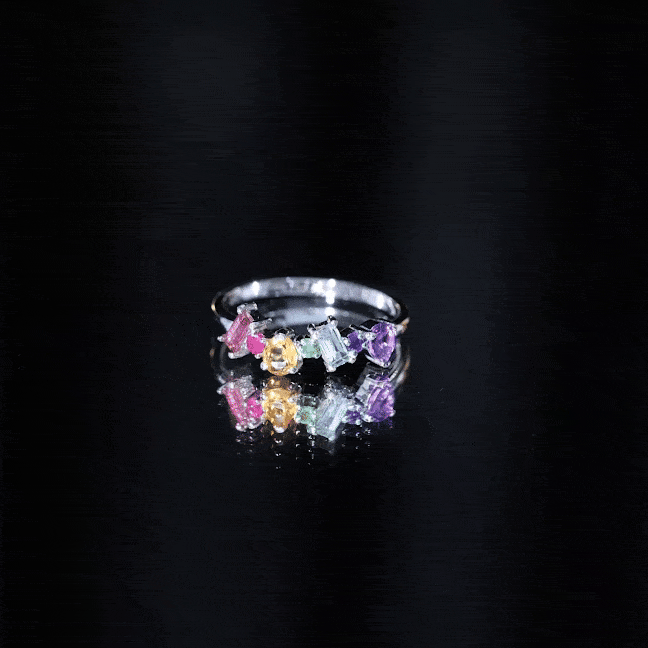 Natural multi-gemstone promise ring for women by Rosec Jewels, showcasing a colorful array of gemstones in a delicate ring setting.