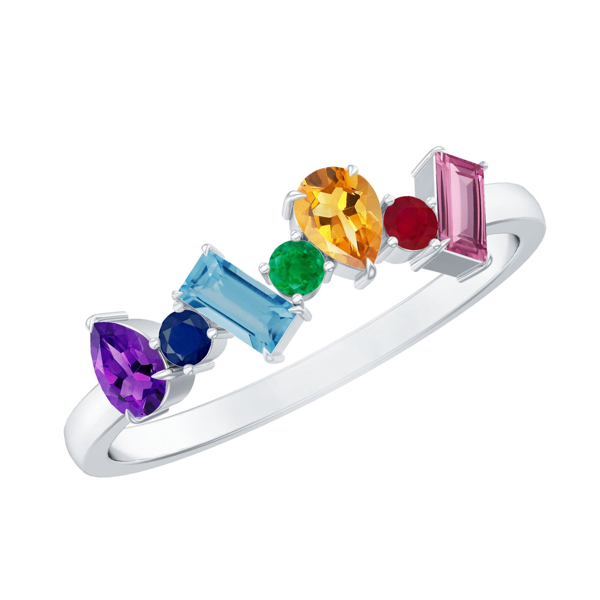 Natural multi-gemstone promise ring for women featuring colorful gemstones set in a elegant Rosec Jewels ring design.