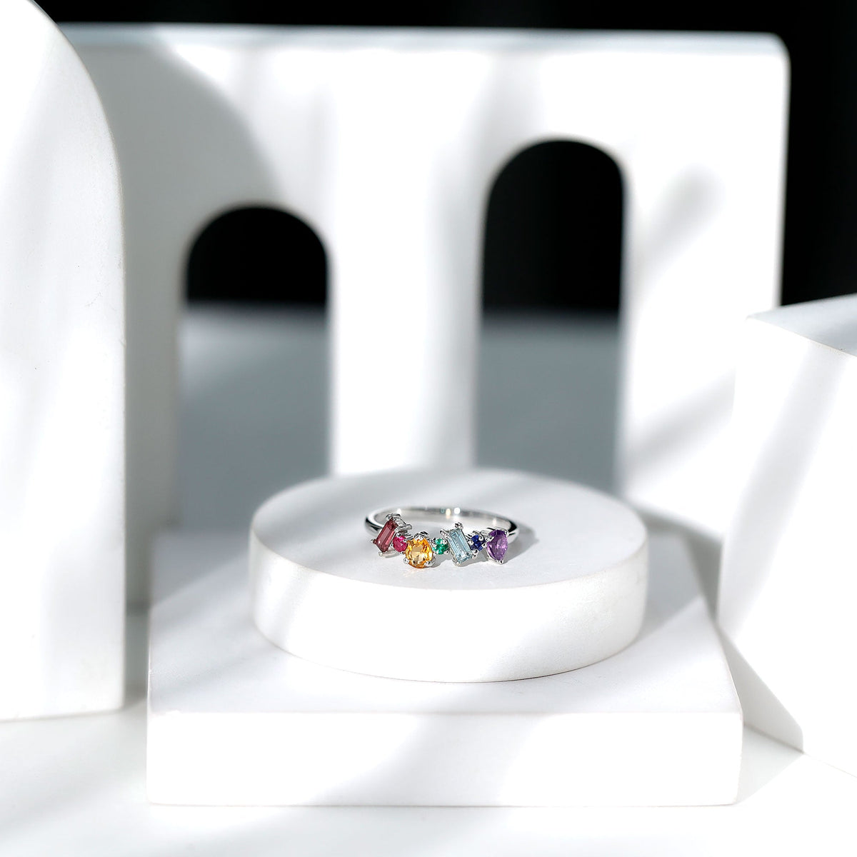 Natural multi-gemstone promise ring for women from Rosec Jewels, featuring colorful gemstones set in a delicate ring design.