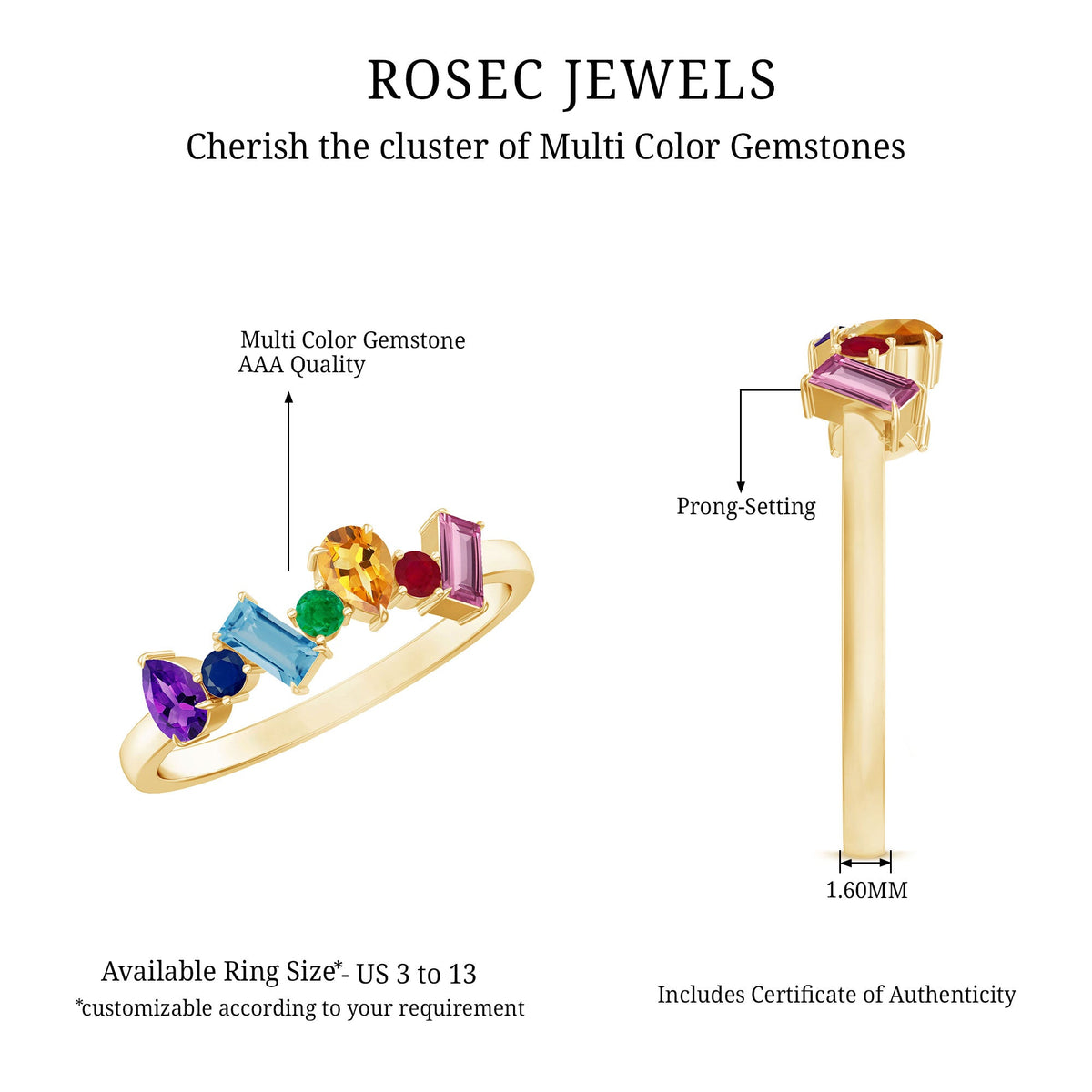 Natural multi-gemstone promise ring for women by Rosec Jewels, featuring vibrant gemstones and a delicate silver band.
