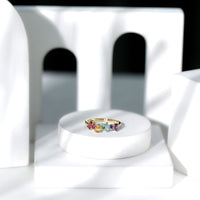 Natural multi-gemstone promise ring for women by Rosec Jewels featuring colorful gemstones in a silver band.