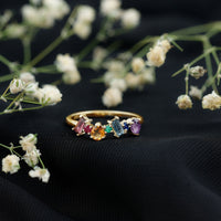 Natural multi-gemstone promise ring for women by Rosec Jewels, featuring colorful gemstones and a sleek silver band.