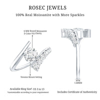0.9 Carat Certified Round Moissanite Bypass Engagement Ring