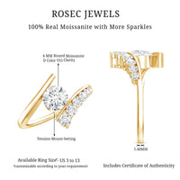 0.9 Carat Certified Round Moissanite Bypass Engagement Ring