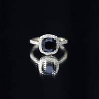 2.8 Carat Lab Grown Black Diamond Cushion Cut Engagement Ring with White Diamond Halo