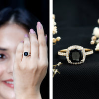 2.8 Carat Lab Grown Black Diamond Cushion Cut Engagement Ring with White Diamond Halo