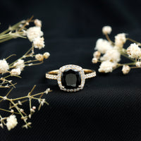 2.8 Carat Lab Grown Black Diamond Cushion Cut Engagement Ring with White Diamond Halo