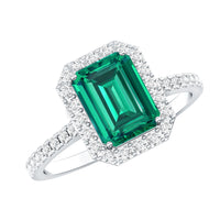 Lab Grown Emerald Halo Engagement Ring With Real Diamond