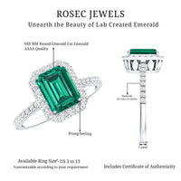Lab Grown Emerald Halo Engagement Ring With Real Diamond