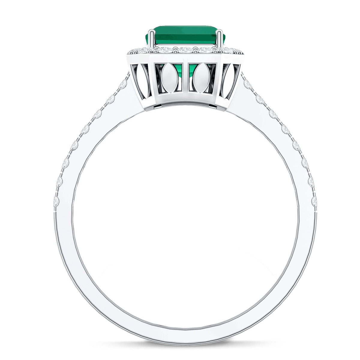 Lab Grown Emerald Halo Engagement Ring With Real Diamond