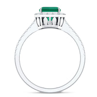 Lab Grown Emerald Halo Engagement Ring With Real Diamond