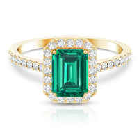 Lab Grown Emerald Halo Engagement Ring With Real Diamond