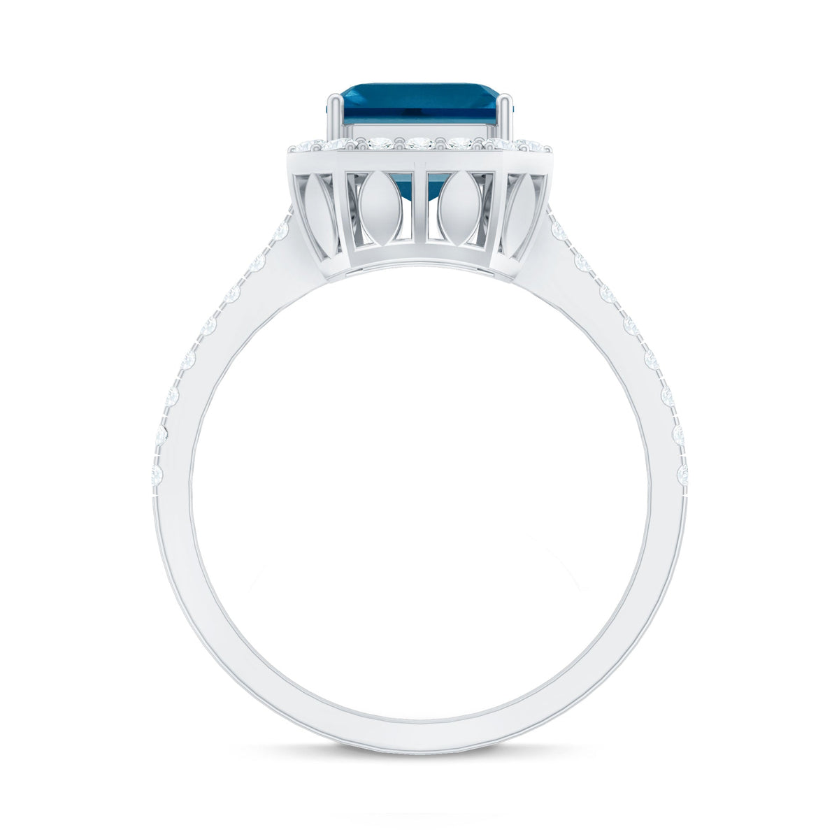 Real 3 Carat London Blue Topaz Asscher Cut Engagement Ring with Diamond