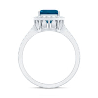 Real 3 Carat London Blue Topaz Asscher Cut Engagement Ring with Diamond