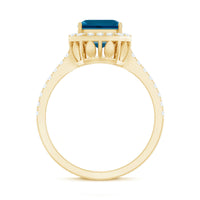 Real 3 Carat London Blue Topaz Asscher Cut Engagement Ring with Diamond