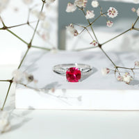 Cushion Cut Solitaire Lab Grown Ruby Infinity Engagement Ring with Diamond