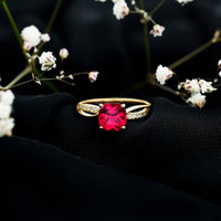 Cushion Cut Solitaire Lab Grown Ruby Infinity Engagement Ring with Diamond