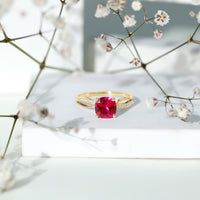 Cushion Cut Solitaire Lab Grown Ruby Infinity Engagement Ring with Diamond