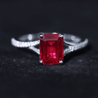 2 Carat Lab Grown Ruby Emerald Cut Engagement Ring with Split Shank