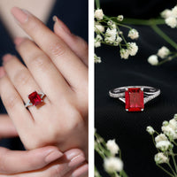 2 Carat Lab Grown Ruby Emerald Cut Engagement Ring with Split Shank