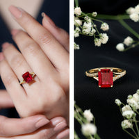 2 Carat Lab Grown Ruby Emerald Cut Engagement Ring with Split Shank