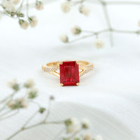 2 Carat Lab Grown Ruby Emerald Cut Engagement Ring with Split Shank
