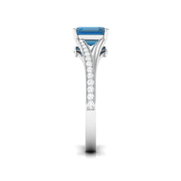 8mm Asscher cut London Blue Topaz engagement ring with split shank design and diamond accents by Rosec Jewels.