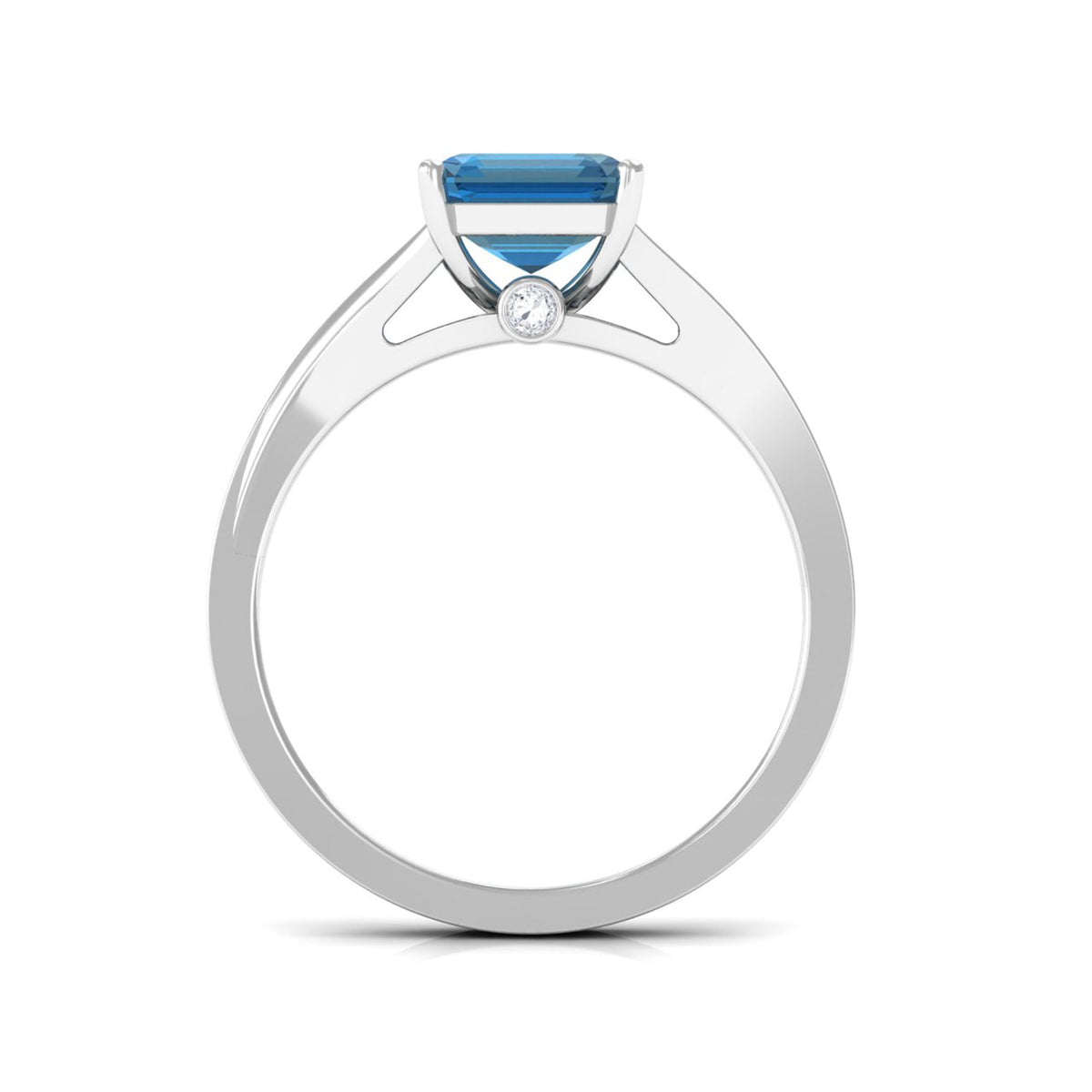8mm Asscher cut London Blue Topaz engagement ring with split shank and diamond accents by Rosec Jewels